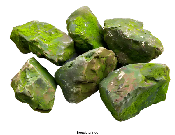 [Transparent Background PNG]Green Moss Covered Rocks Isolated on White Background