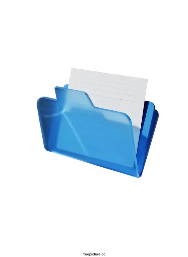 [Transparent Background PNG]Blue plastic folder containing white paper sheet with lines
