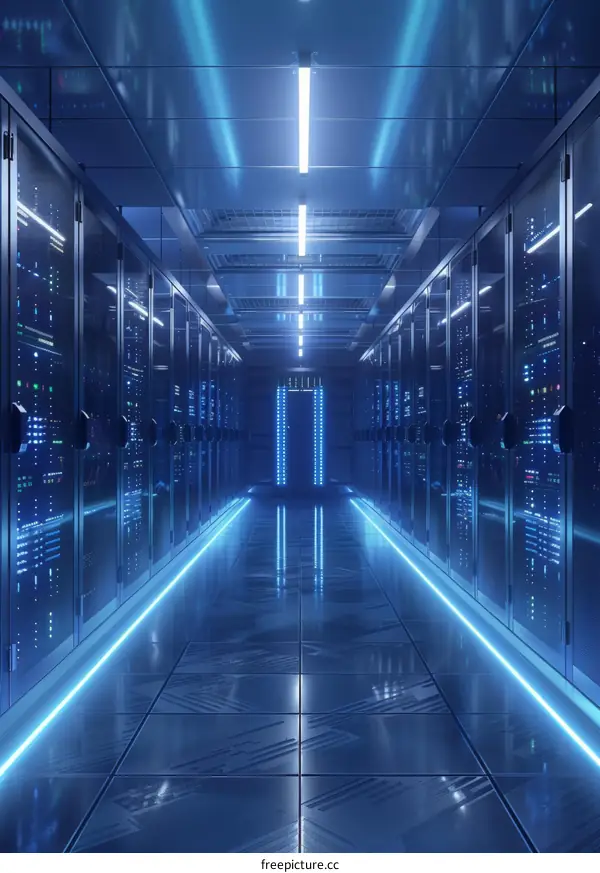 Futuristic server room with blue lights
