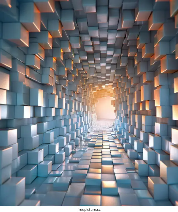 Futuristic Tunnel with Bright Lights and Neon Colors