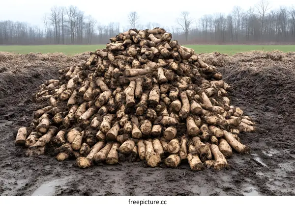 Pile of Sugar Beets in a Field