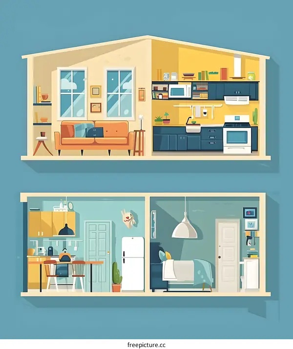 Cross Section View of a Modern Apartment Interior Design