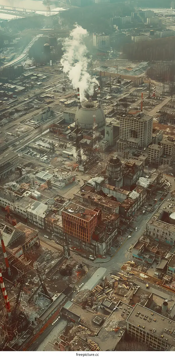 An aerial view of the Chernobyl nuclear power plant and the surrounding area after the 1986 disaster