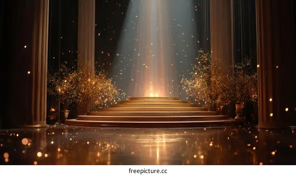 Golden Stage Illustrative Scene with Columns