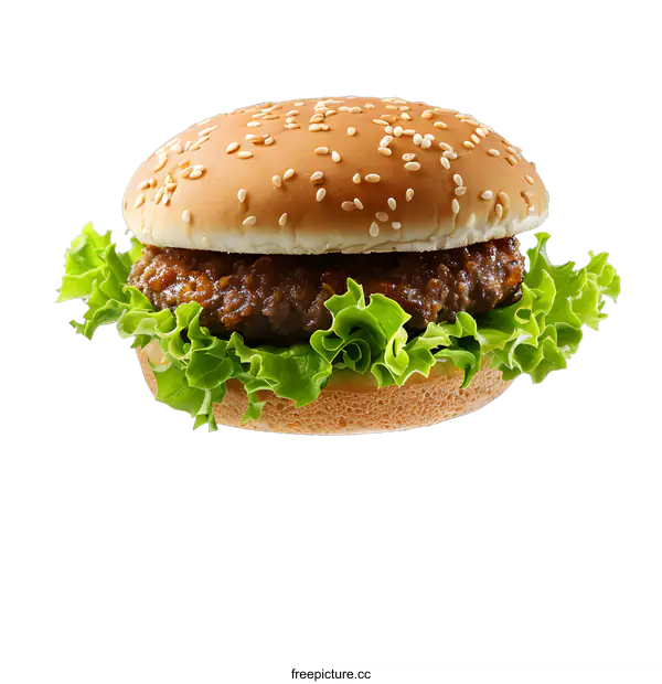 [Transparent Background PNG]Delicious Sesame Seed Burger with Lettuce and Beef Patty