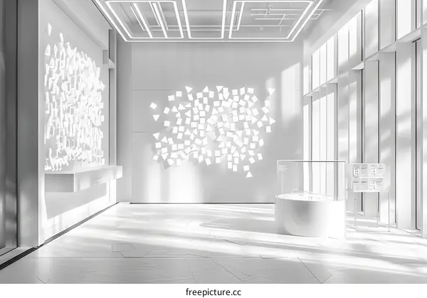 Minimalist Interior with Geometric Wall Art and Large Windows