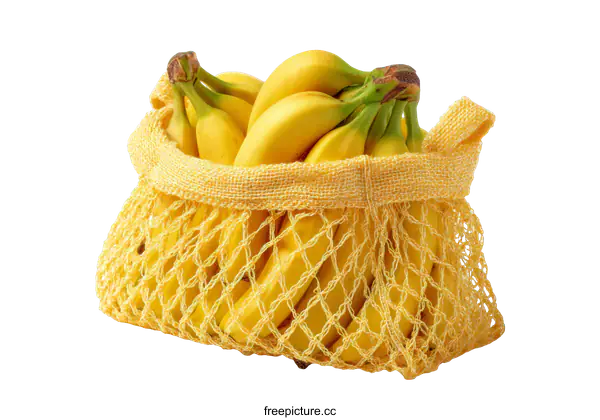 [Transparent Background PNG]Fresh Bananas in a Reusable Mesh Bag