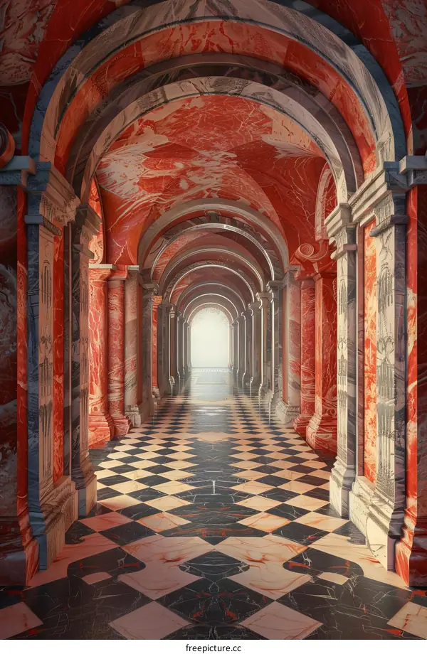 Stunning Red and White Marble Hallway