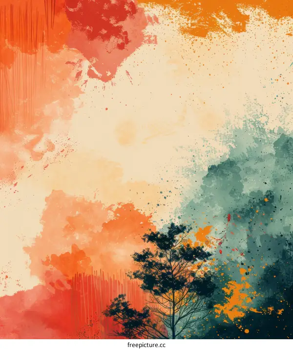 Artistic painted background with a tree