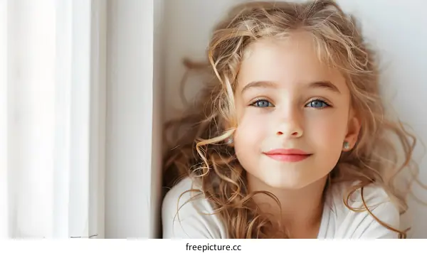 Portrait of a Young Girl with Blonde Curly Hair