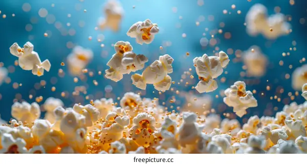 A blue background with a bunch of popcorn in the center