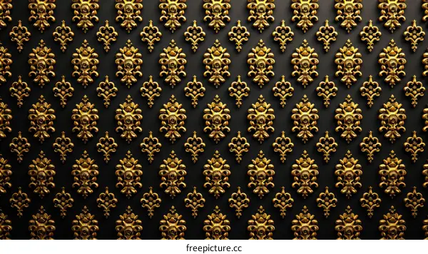 Golden seamless pattern with vintage floral ornament