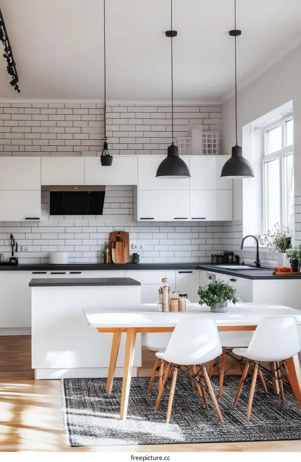 Modern White Kitchen with Dining Area