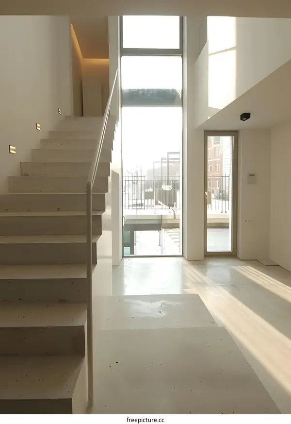 Modern Interior Design With Staircase And Large Window