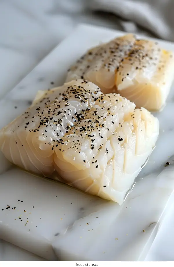 Fresh Cod Fish Fillets on Marble