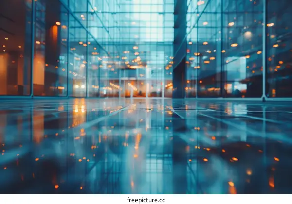 Modern glass skyscraper office interior panorama