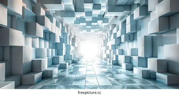 Futuristic Sci-Fi Corridor With Glowing Light At The End Of The Tunnel