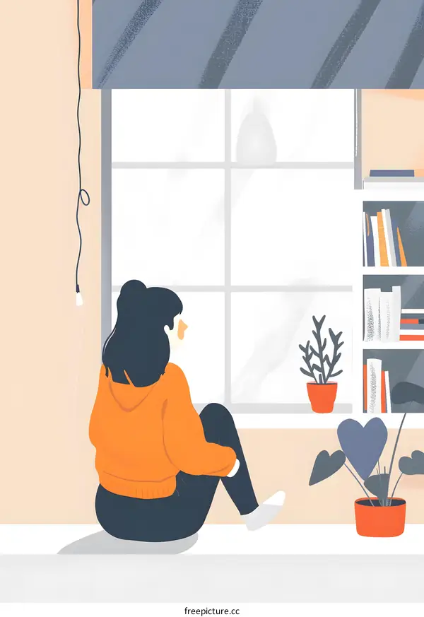 Woman Sitting by Window Looking Out at View