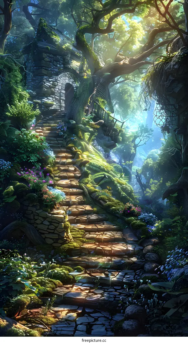 Stone Steps Leading to a Magical Cottage in the Woods