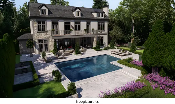Luxury House with Swimming Pool and Landscaping