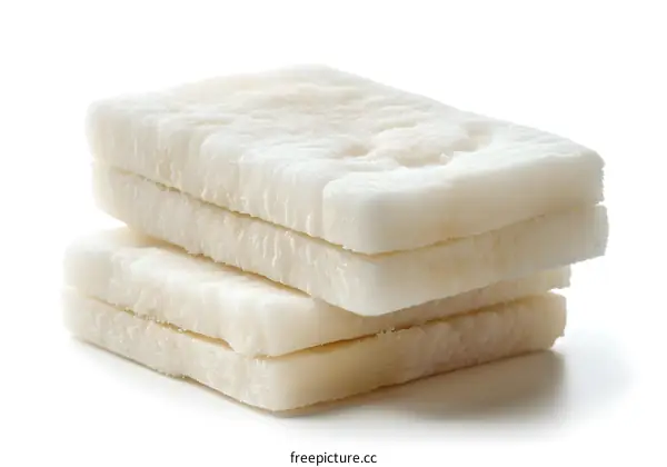 Three pieces of mochi on a white background