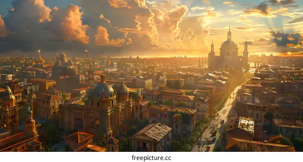 The Ancient Roman City Under Sunset