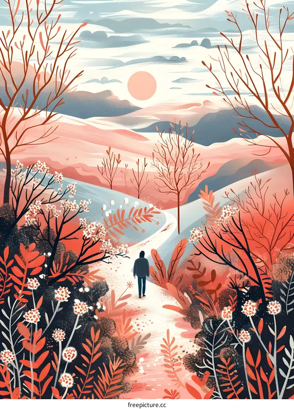 Man Walking Alone on a Path Through a Forest