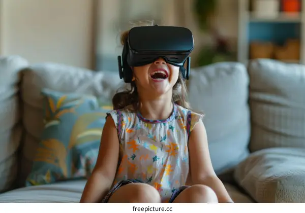 Little girl using a virtual reality headset