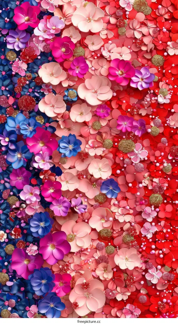 Pink and blue flowers background