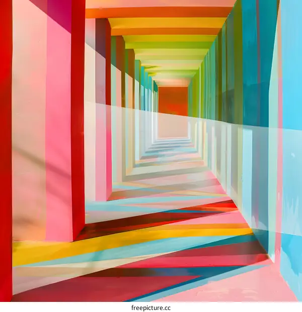 Colorful Abstract Hallway With Geometric Shapes And Shadows