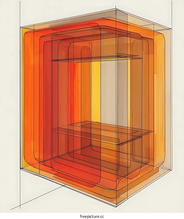 Abstract Wooden Cube with Overlapping Layers in Warm Colors