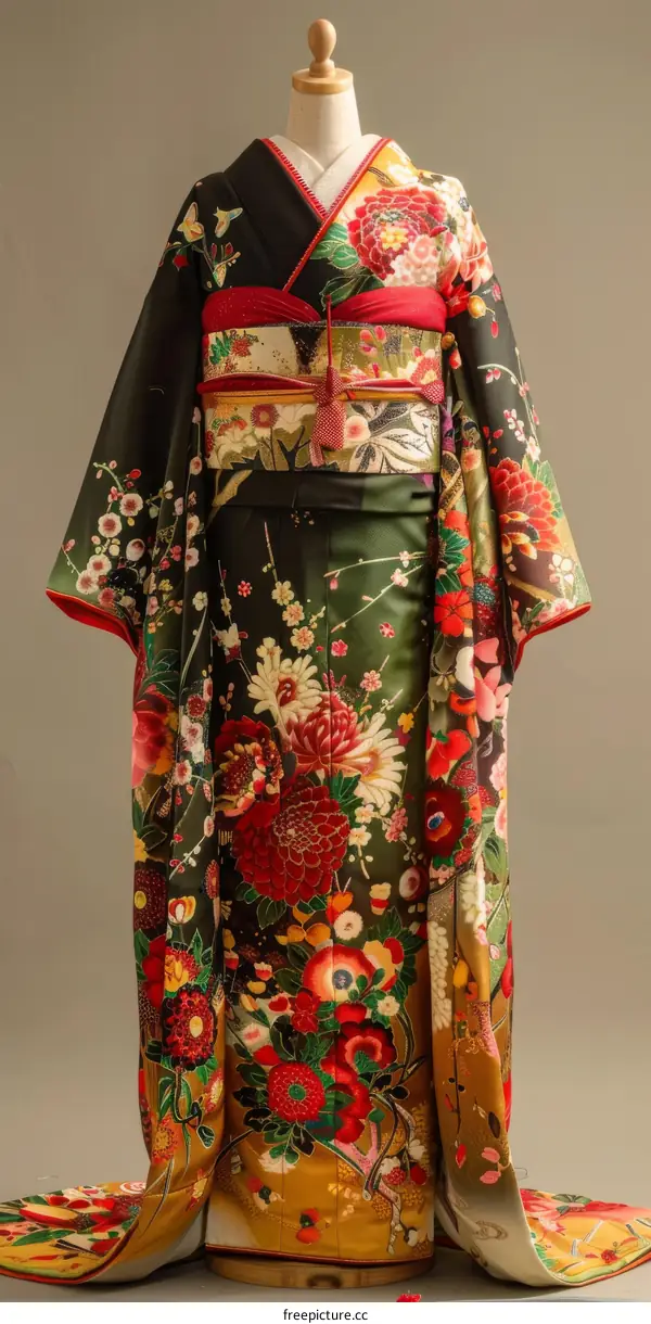 Traditional Japanese Kimono with Floral Pattern