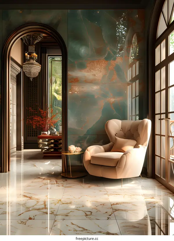 Green marble ceramic tile background wall modern minimalist living room