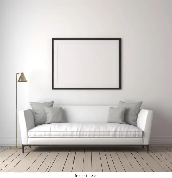 Modern Living Room with White Sofa and Golden Floor Lamp