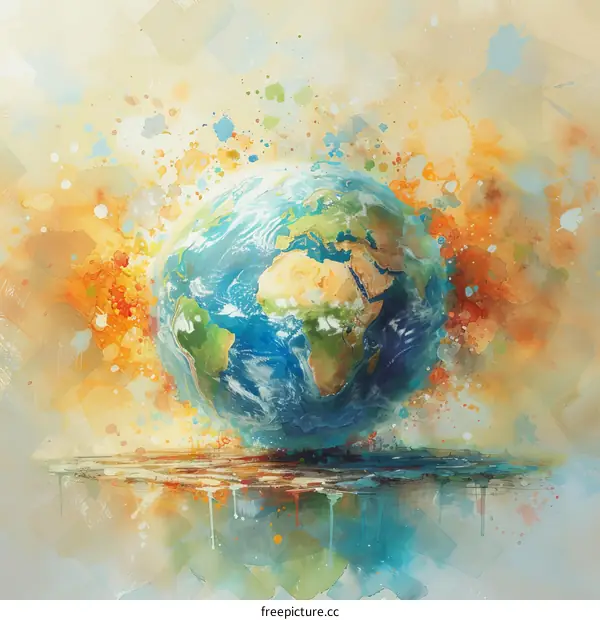 Artistic watercolor painting of planet Earth