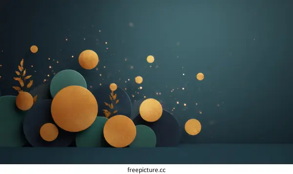 Modern Geometric Gold Circles Teal Background Design