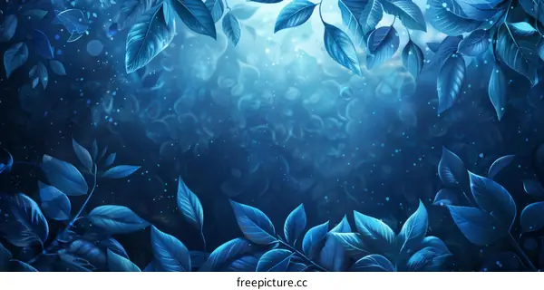 Blue leaves frame with blurred background