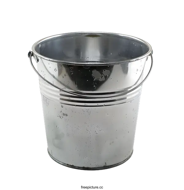 [Transparent Background PNG]Silver Metal Bucket With Water
