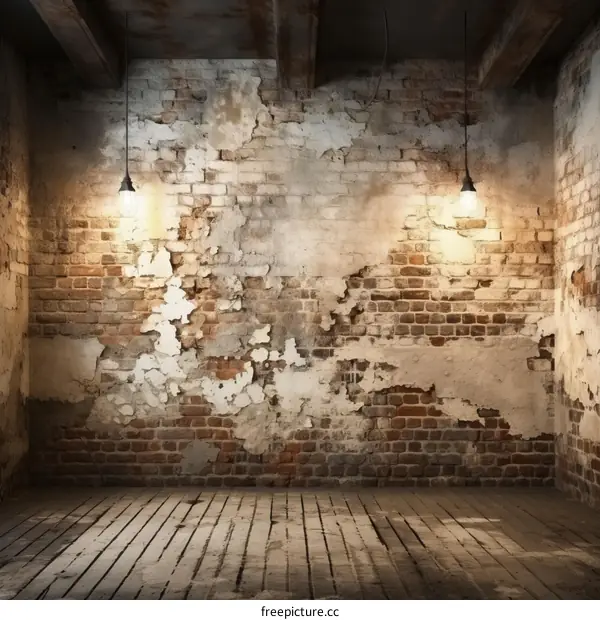 Grunge concrete wall with wooden floor