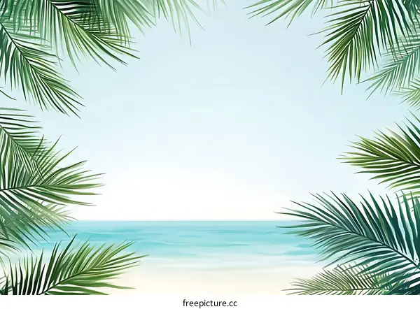 Tropical Beach Background with Palm Leaves