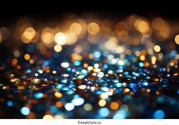 Shiny round blue and gold gemstone on a flat surface with ambiguous light in the background