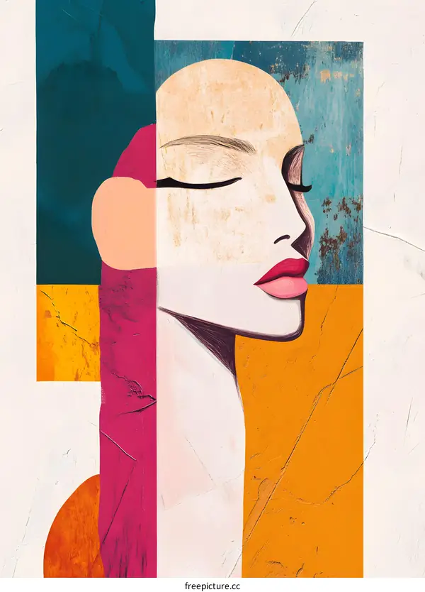 Abstract Colorful Illustration of a Woman with Closed Eyes