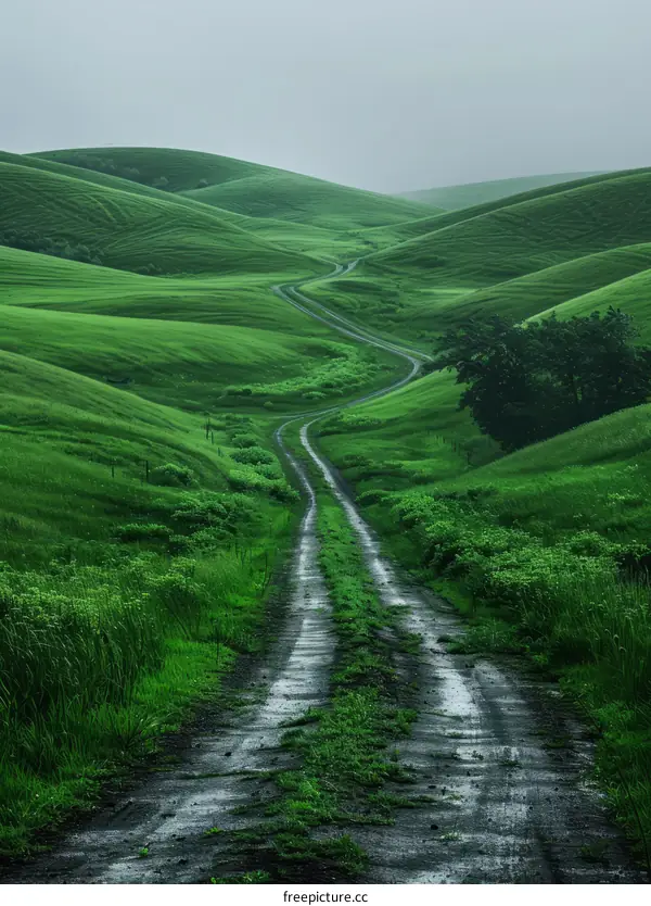 Curving Road Through Lush Green Hills