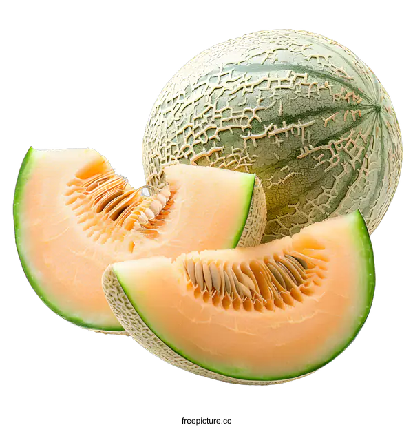 [Transparent Background PNG]A close-up image of a cantaloupe melon