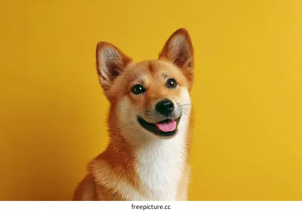 Happy Dog Portrait Against a Bright Yellow Background