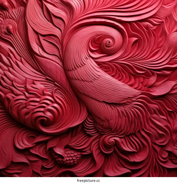 Red organic shapes form an abstract background