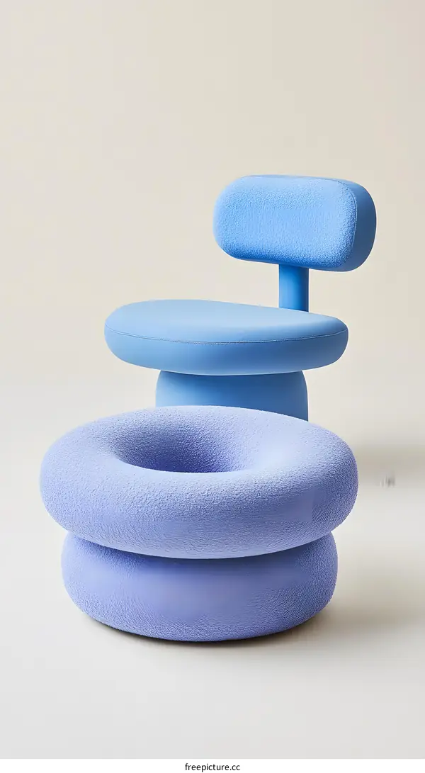Blue Plush Chair and Ottoman Set