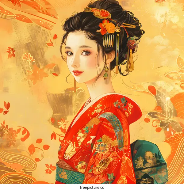 Portrait of a Japanese woman in traditional kimono