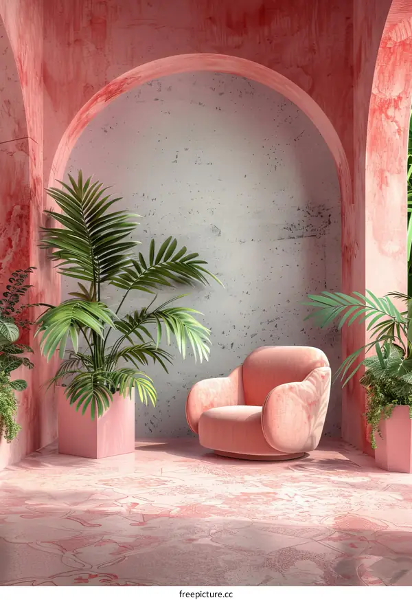 Pink Archway Room Interior Design Illustration