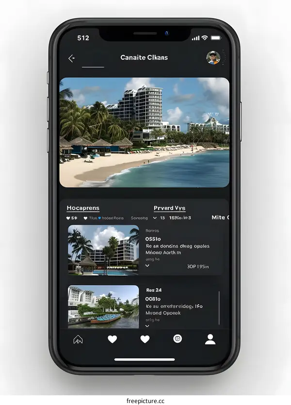 Mobile Phone Screen with Hotel Booking App